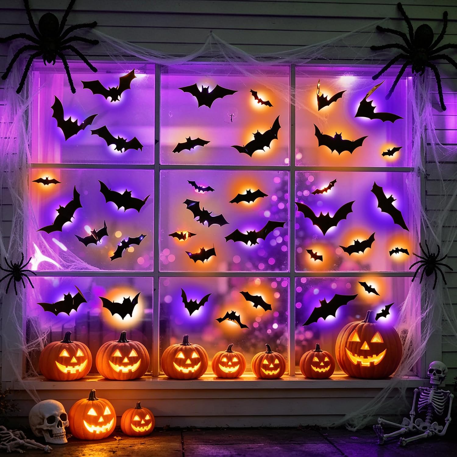 Detalle 2 de TW SHINE 3D Halloween Bat Wall Stickers with Purple and Orange LED Lights