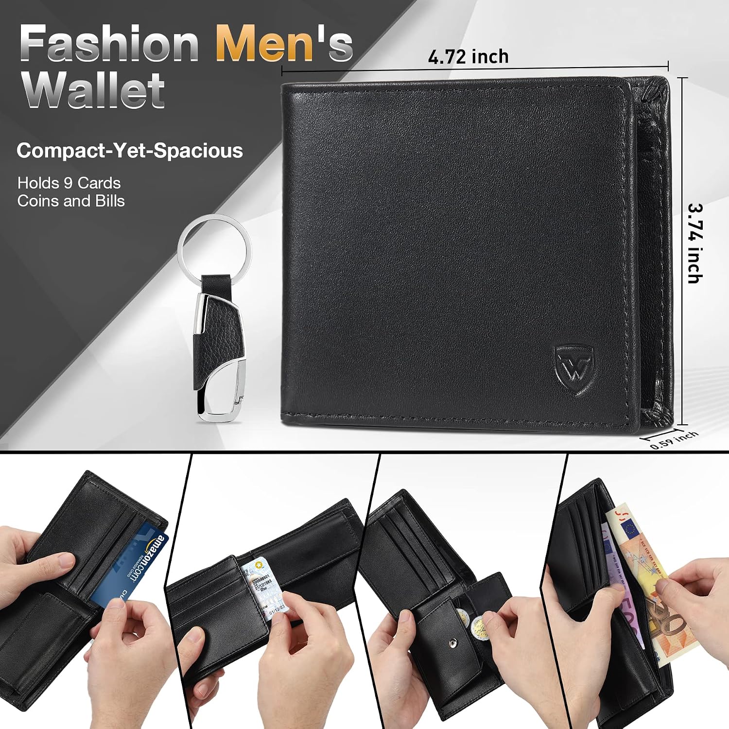 Thumbnail 1 de WONSEFOO Portafoglio Uomo in Vera Pelle con Blocco RFID, Mini Porterà 9 Carte, Finestra ID e Portamonete
