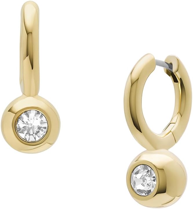 Detalle de Fossil Damen-Ohrringe aus Messing oder Sterlingsilber mit Bügelverschluss – Goldfarben, polierte Oberfläche