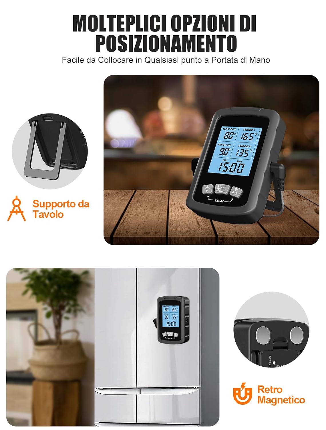 Detalle de CIRYCASE Termometro Cucina Doppia Sonda 16.3 cm – Lettura rapida, dual probe e allarme per BBQ