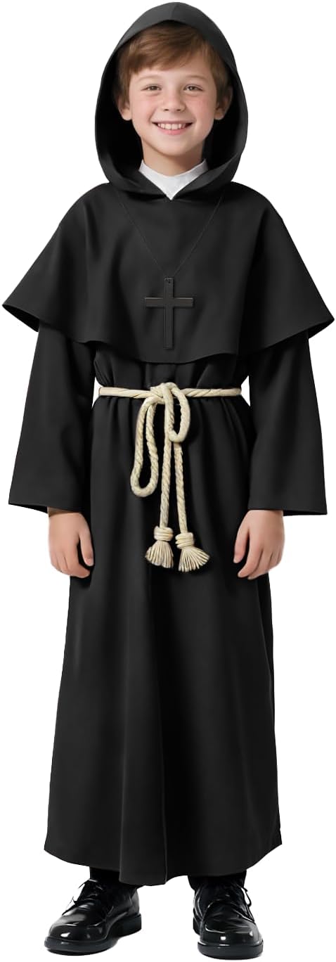 Detalle de VZQI ZQ124US3 Kids' Medieval Monk Robe Costume with Hooded Shawl and Rope Belt
