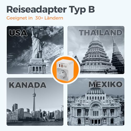 Detalle de TESSAN 2er Pack Klappbarer USA Adapter Steckdose mit 4 USB