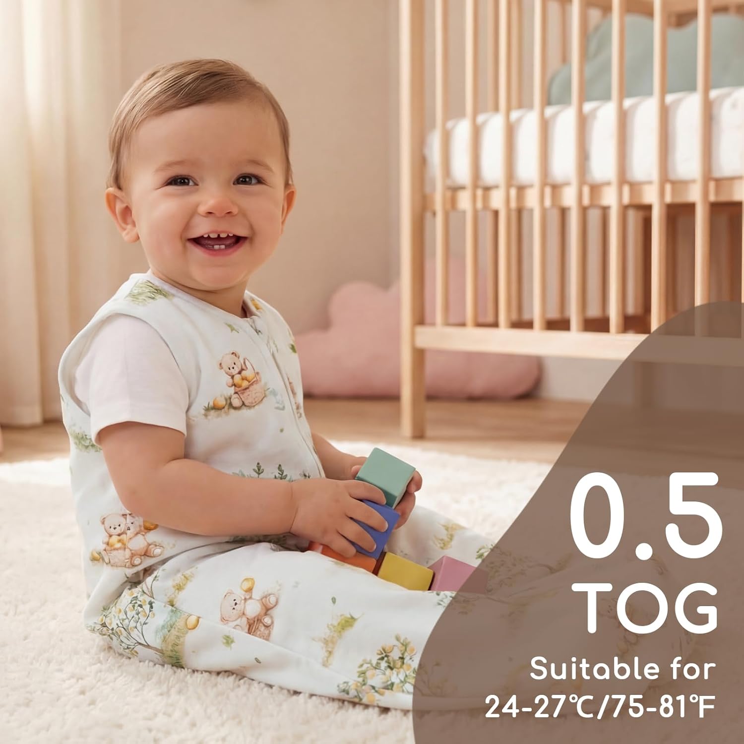 Detalle de Yukkidds Baby Sleeping Bag 0.5 Tog – 100% Cotton, Lightweight Breathing Sleep Sack (2 Pack, Beige Elephant)