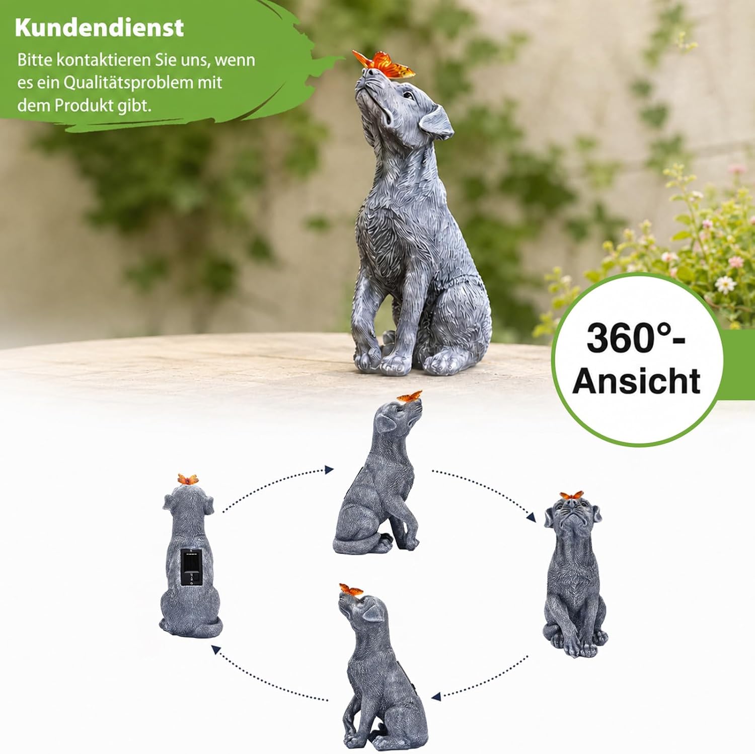 Detalle 2 de Yeomoo Hund Figuren Solar Deko mit Schmetterling