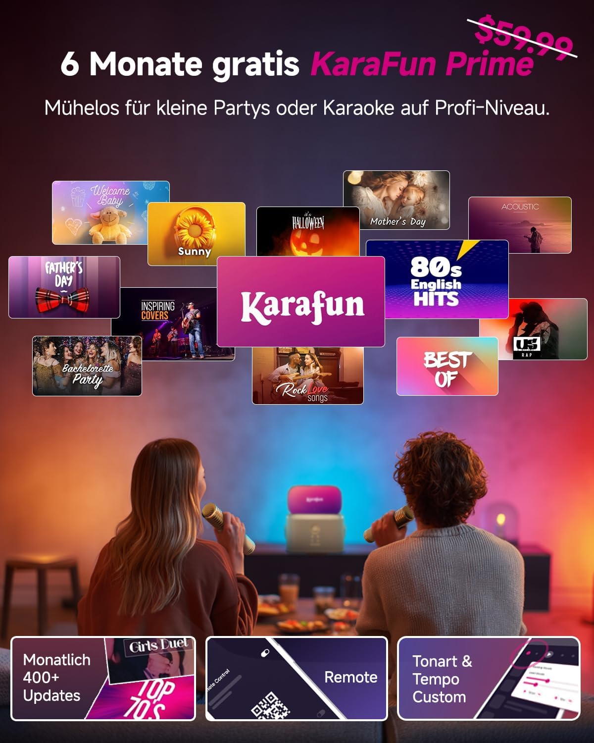 Thumbnail 3 de Ikarao Shell S2 Gold Karaoke-Maschine für Erwachsene mit Songtext-Display, 2 drahtlosen Mikrofonen und TV-Connect