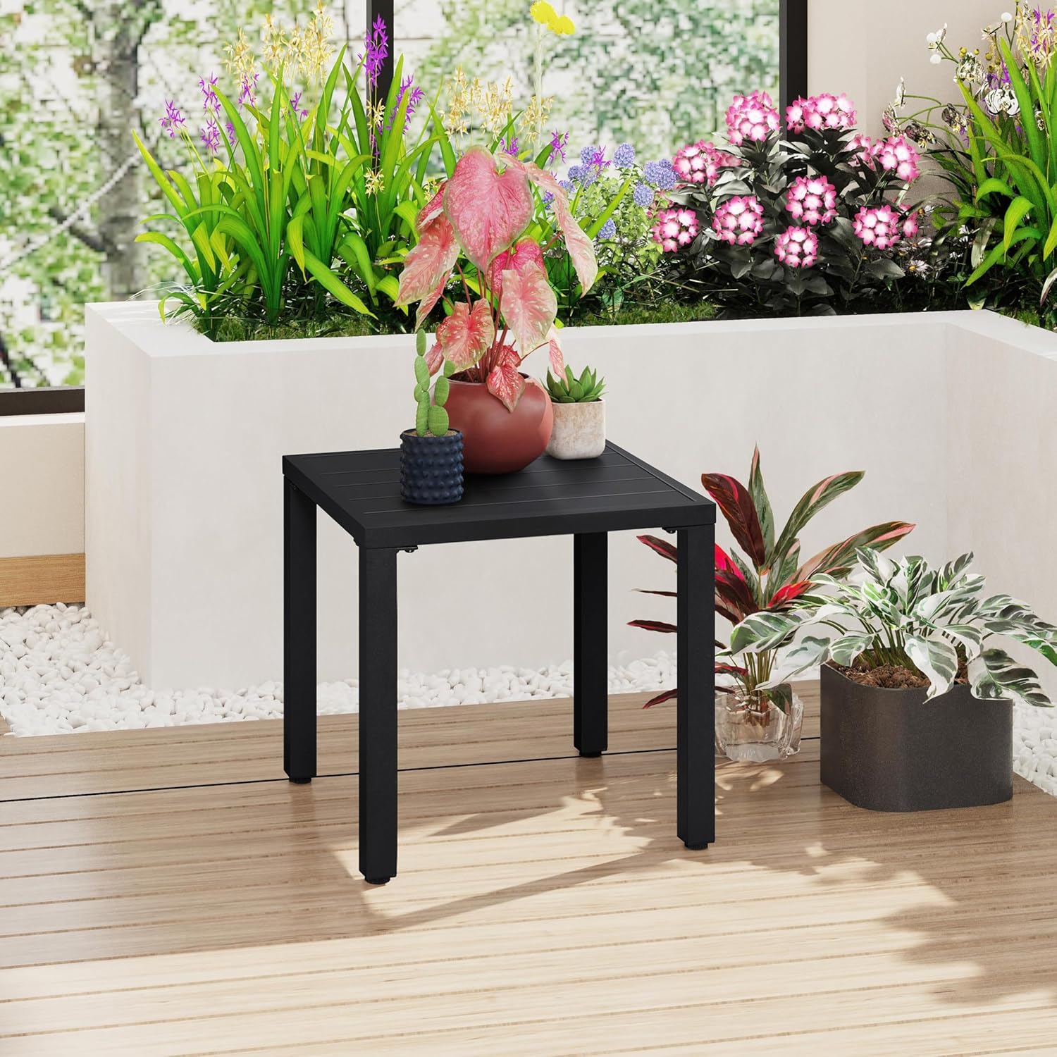 Thumbnail 1 de Yaheetech Tavolo da Giardino Esterno Quadrato 45×45×45,5 cm in Metallo Nero