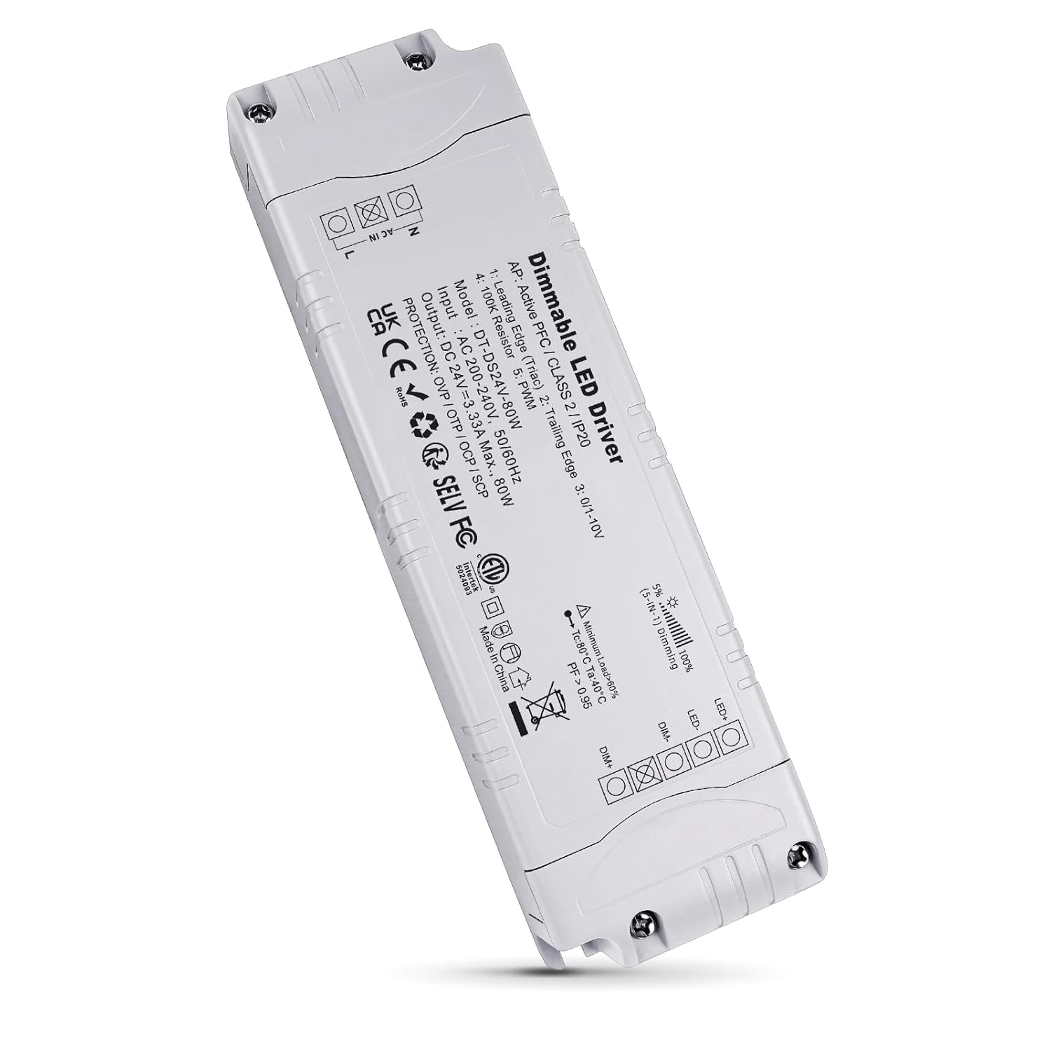 Detalle de REYLAX 24V Triac dimmable LED driver (80W, 3.33A) for constant voltage LED installations