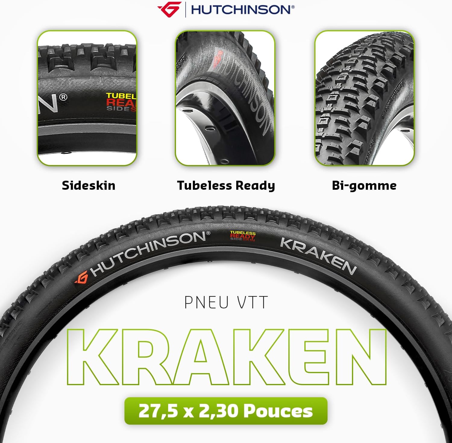 Detalle de Hutchinson Kraken – Pneu VTT 27,5 x 2,30 Tubeless Ready, polyvalent et sûr