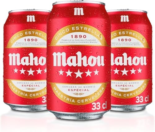 Detalle 2 de Mahou 5 Estrellas – Pack de 12 latas de 33 cl, Cerveza Lager Dorada