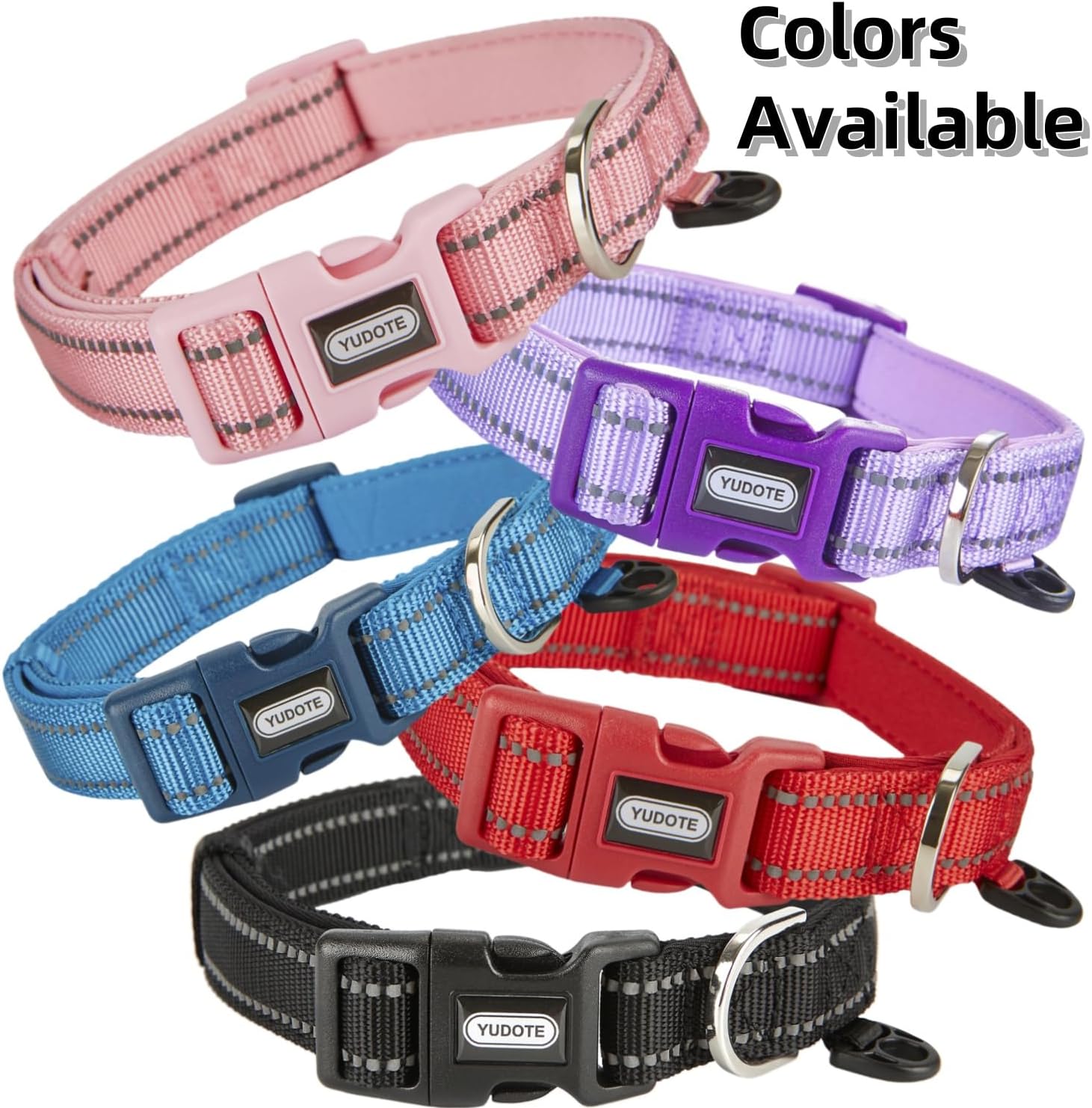 Detalle de YUDOTE Reflective Adjustable Nylon Dog Collar with Soft Neoprene Padding – Reflective, Suitable for Puppies and Small Dogs (Black)
