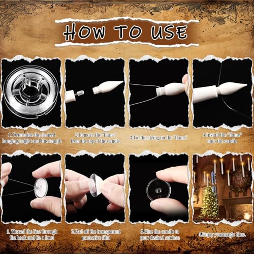 Thumbnail 6 de LIVEN 24 Pcs Halloween LED Magic Hanging Floating Candles – Ensemble féerique avec 2 baguettes magiques