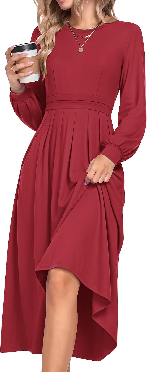 Detalle de MOLERANI Women's Long Sleeve Maxi Dress, High-Waist A-Line with Pockets