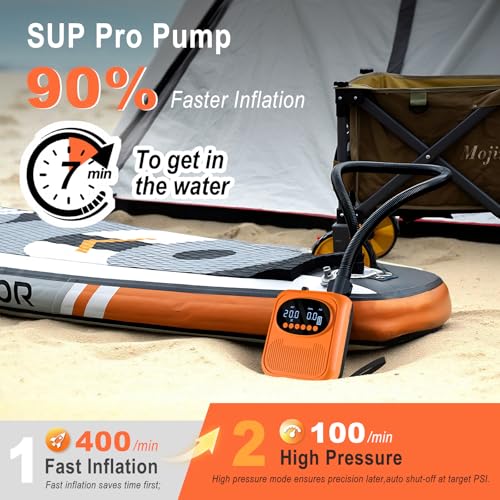 Detalle de Bomba Eléctrica Mojimdo de 20 PSI para SUP: Inflado/Desinflado con Parada Automática y Luz integrada