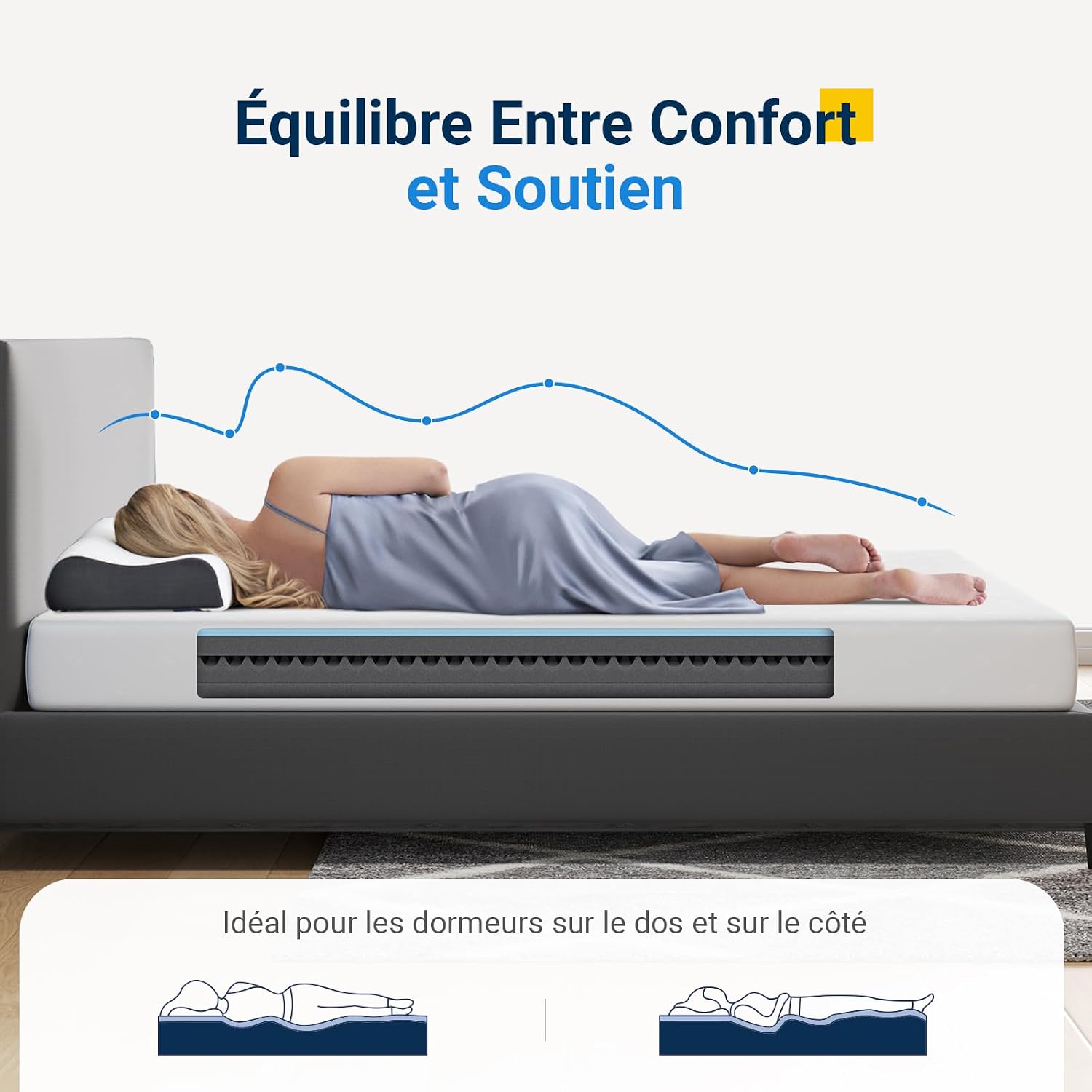 Detalle de Avenco Matelas 140x190 – Mousse mémoire de forme en gel, 18 cm, bambou, certifié CertiPUR-US et OEKO-TEX