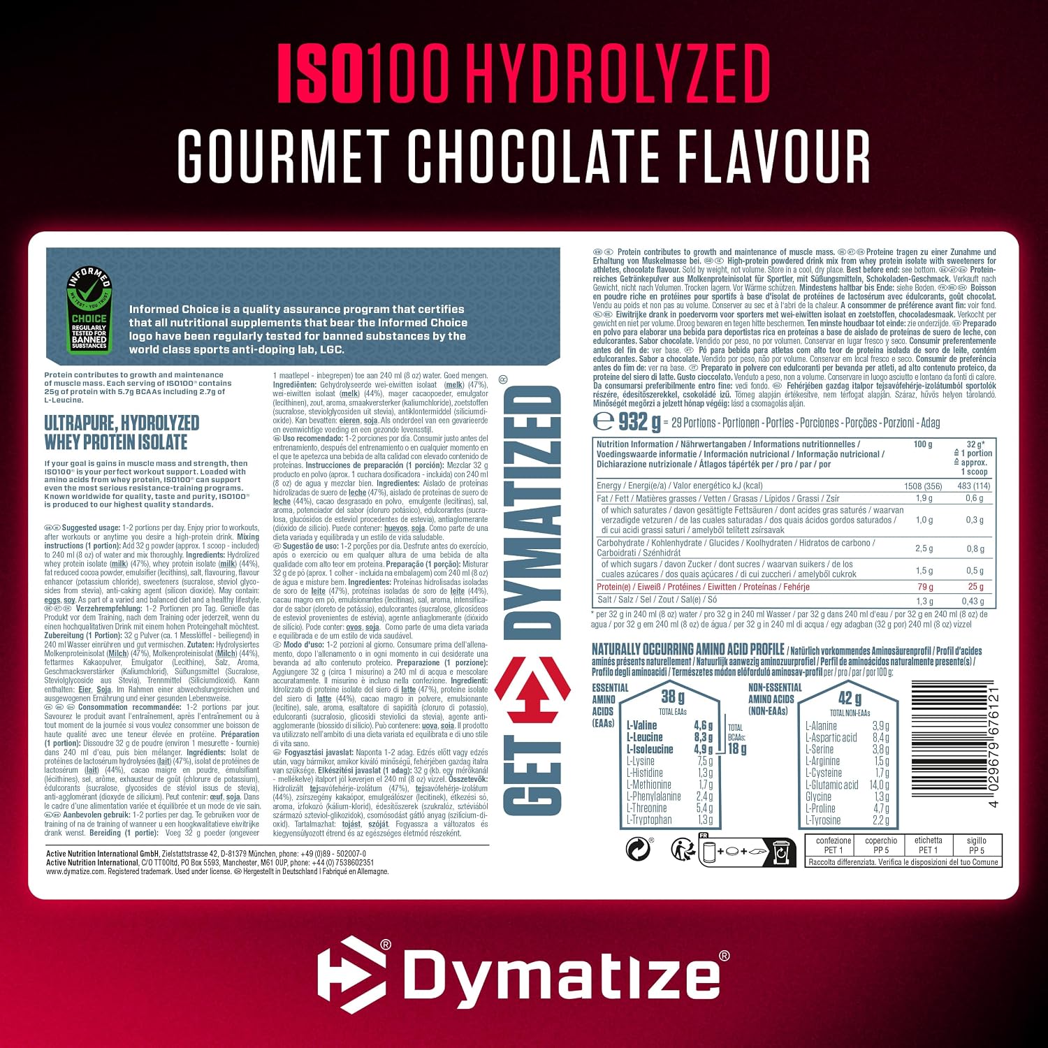 Detalle de Dymatize ISO 100 Hydrolyzed Chocolate 🍫 - Proteína Suero Hidrolizada