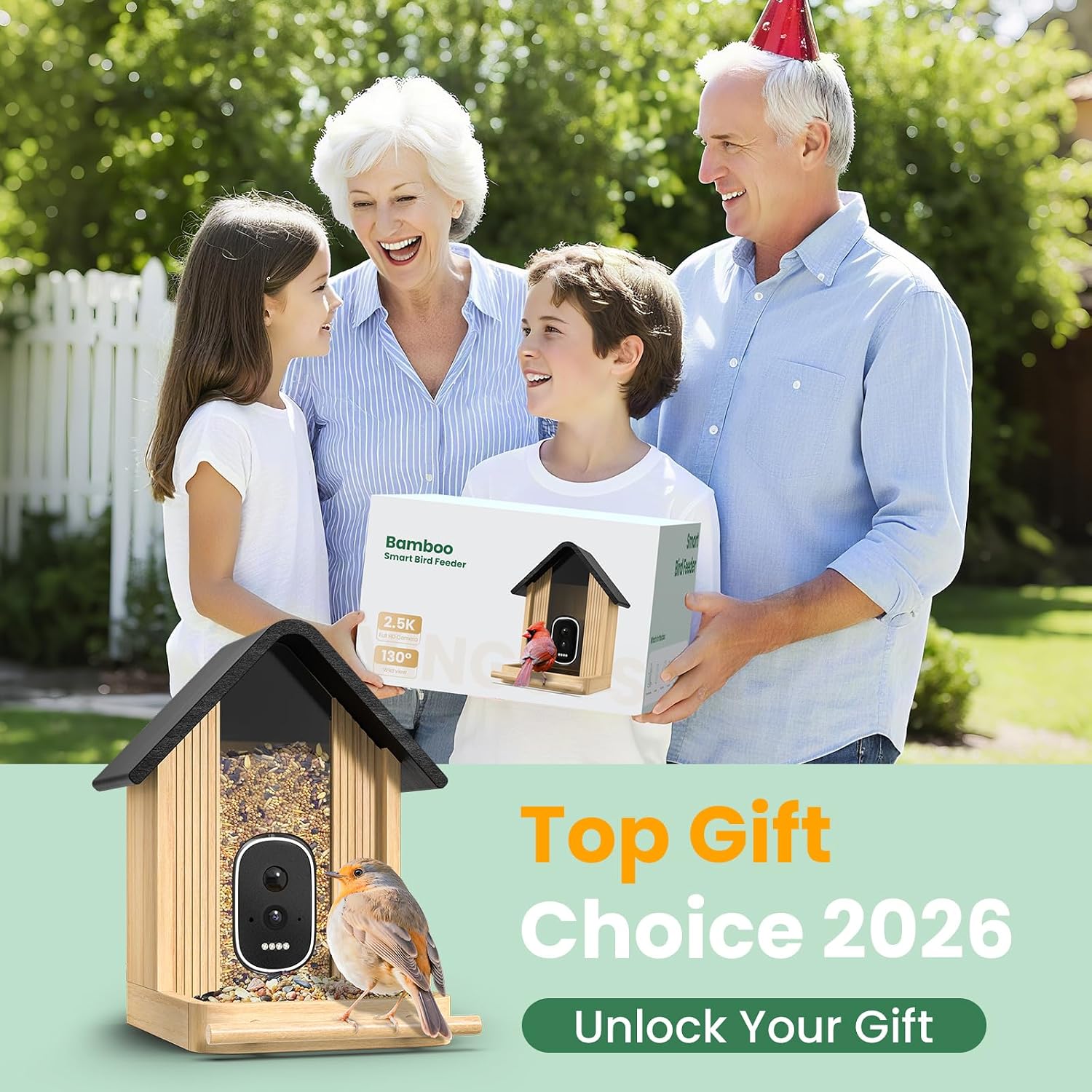 Detalle de WLNYUGS Bird Feeder with Camera – Smart Bamboo 2.5K UHD AI Identification