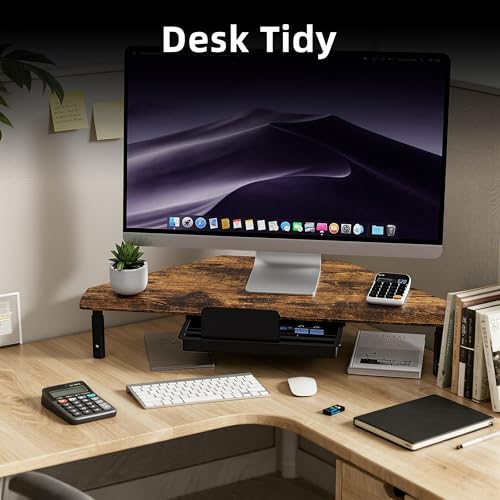 Detalle 2 de ETHU Triangle Corner Monitor Stand Riser with Drawer in Walnut