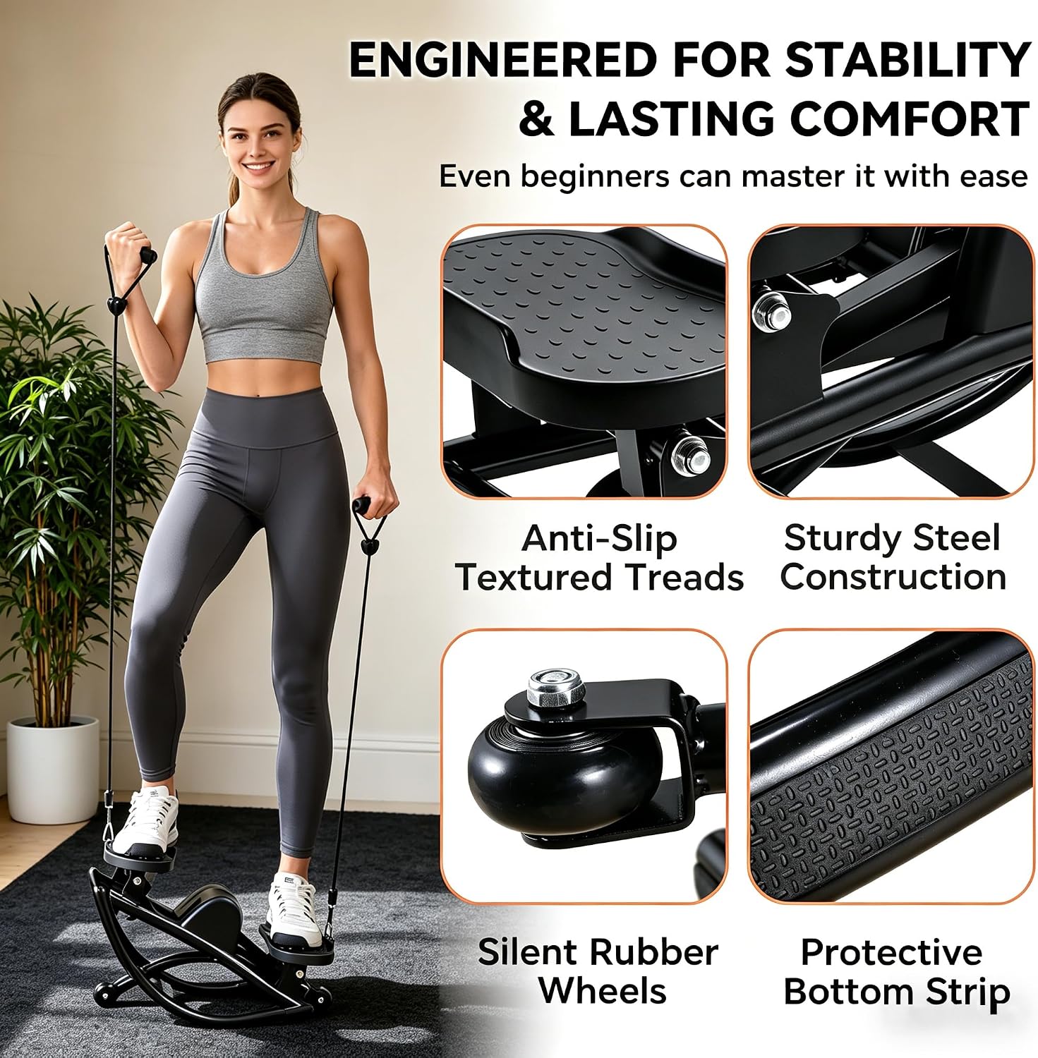 Detalle 2 de XAOYAO C6048 Side-to-Side Stepper with Resistance Bands and LCD Monitor