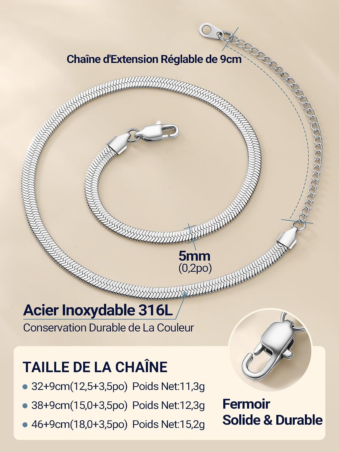 Detalle de PROSTEEL Collier ras du cou en acier inoxydable 316L plaqué or, maillons miroir 5 mm