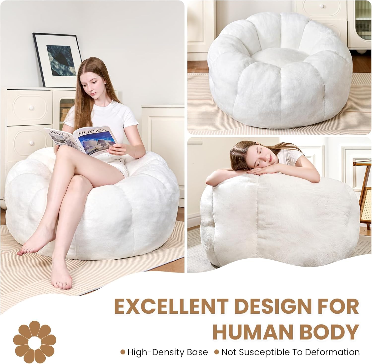 Thumbnail 2 de LinkRomat Petal Foam Pouf for Adults & Teens, Cozy Synthetic Faux Leather Beanbag Chair
