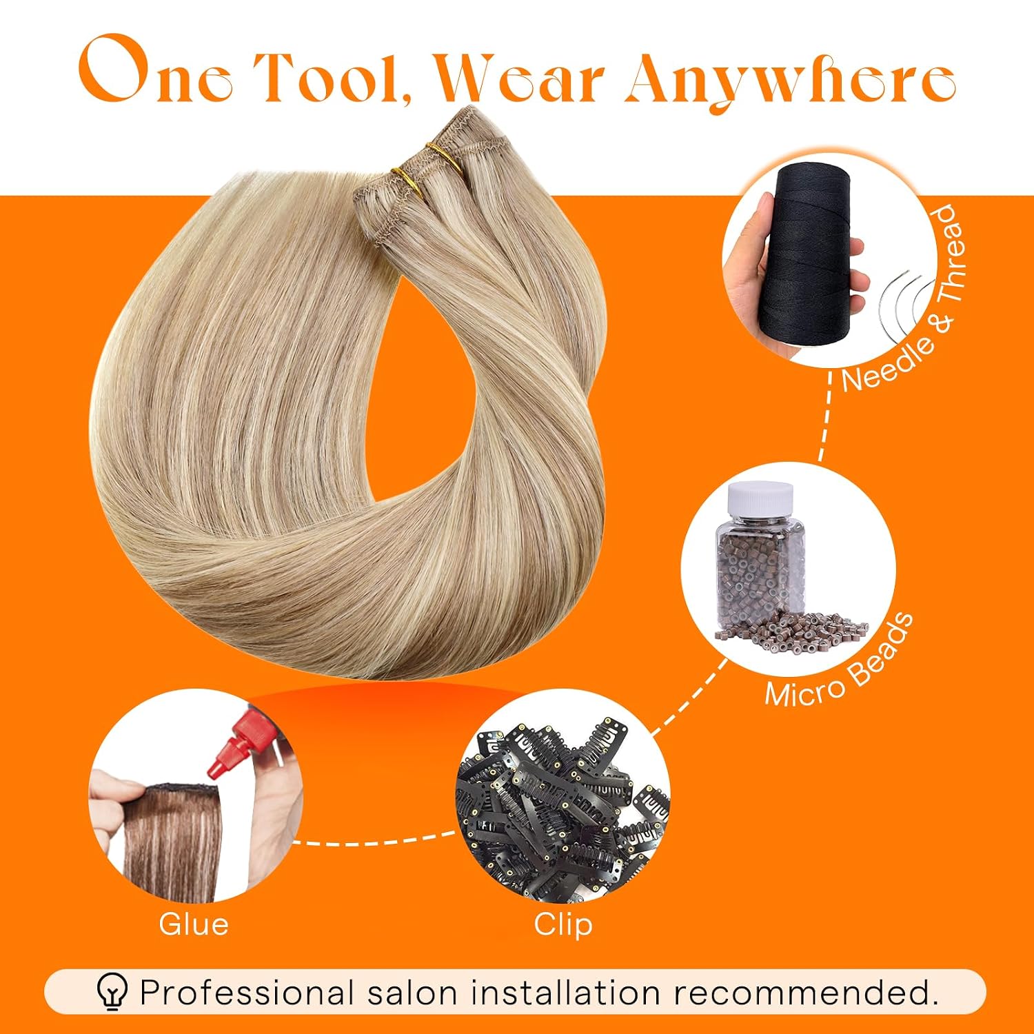 Detalle de Sunny Hair 22 Inch Weft Hair Extensions – Remy Human Hair, Double-Wefted, Dark Honey Blonde Mix