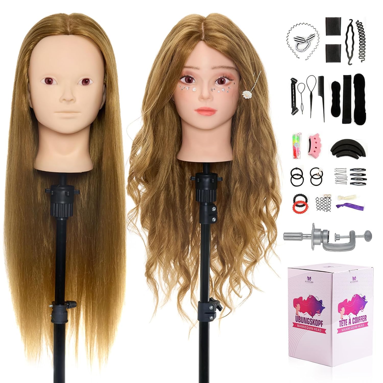 Neverland 24 Zoll Frisierkopf mit 50% Echthaar – Übungskopf für Friseurschüler und Hobby-Styler