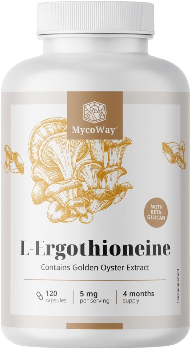 Detalle de MycoWay L-ergothioneïne 5 mg capsules met gele-oesterzwamextract, 120 stuks