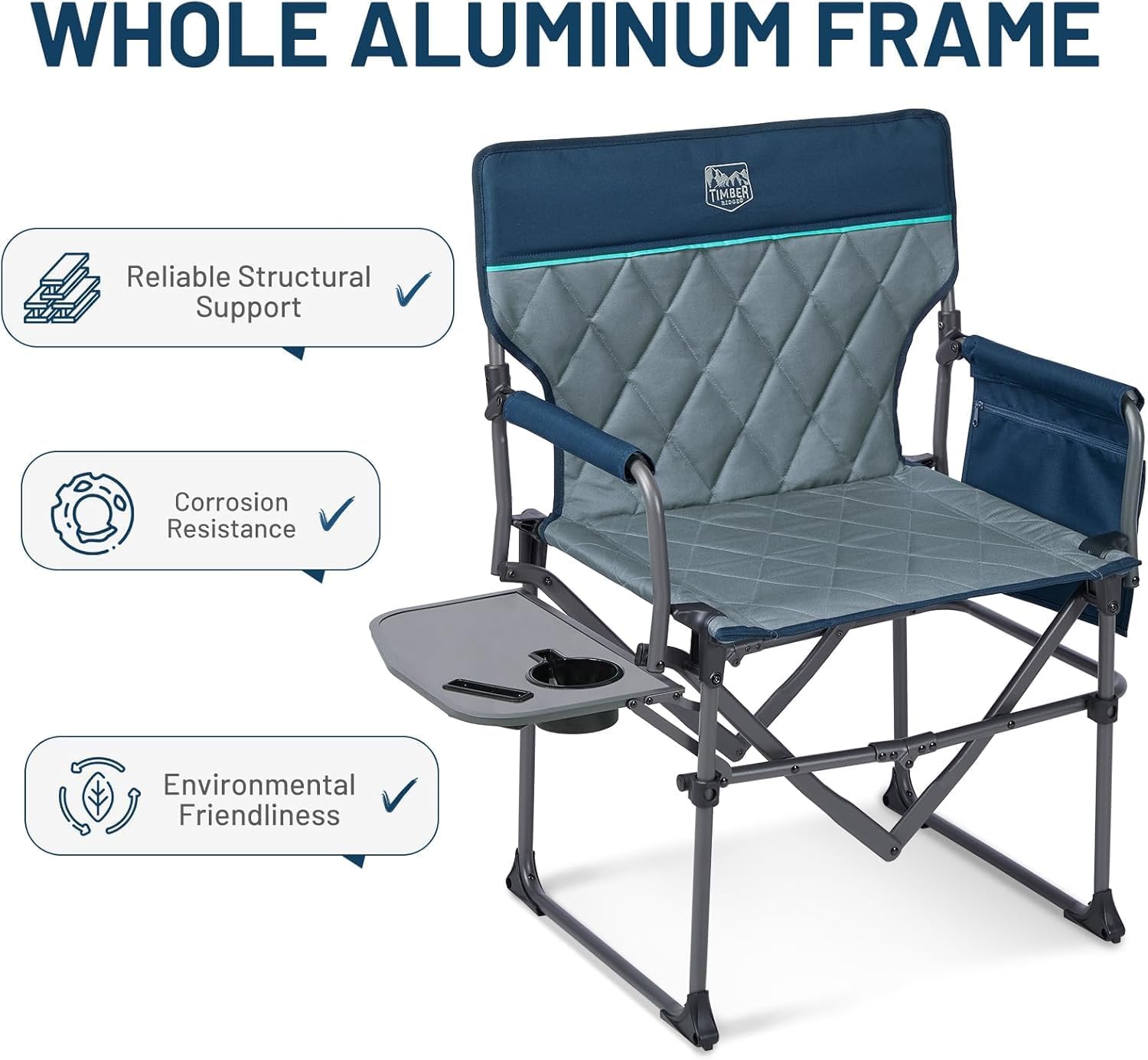 Thumbnail 5 de TIMBER RIDGE Folding Camping Chair for Adults (180kg) with Side Table & Cup Holder – Blue, 2 pcs
