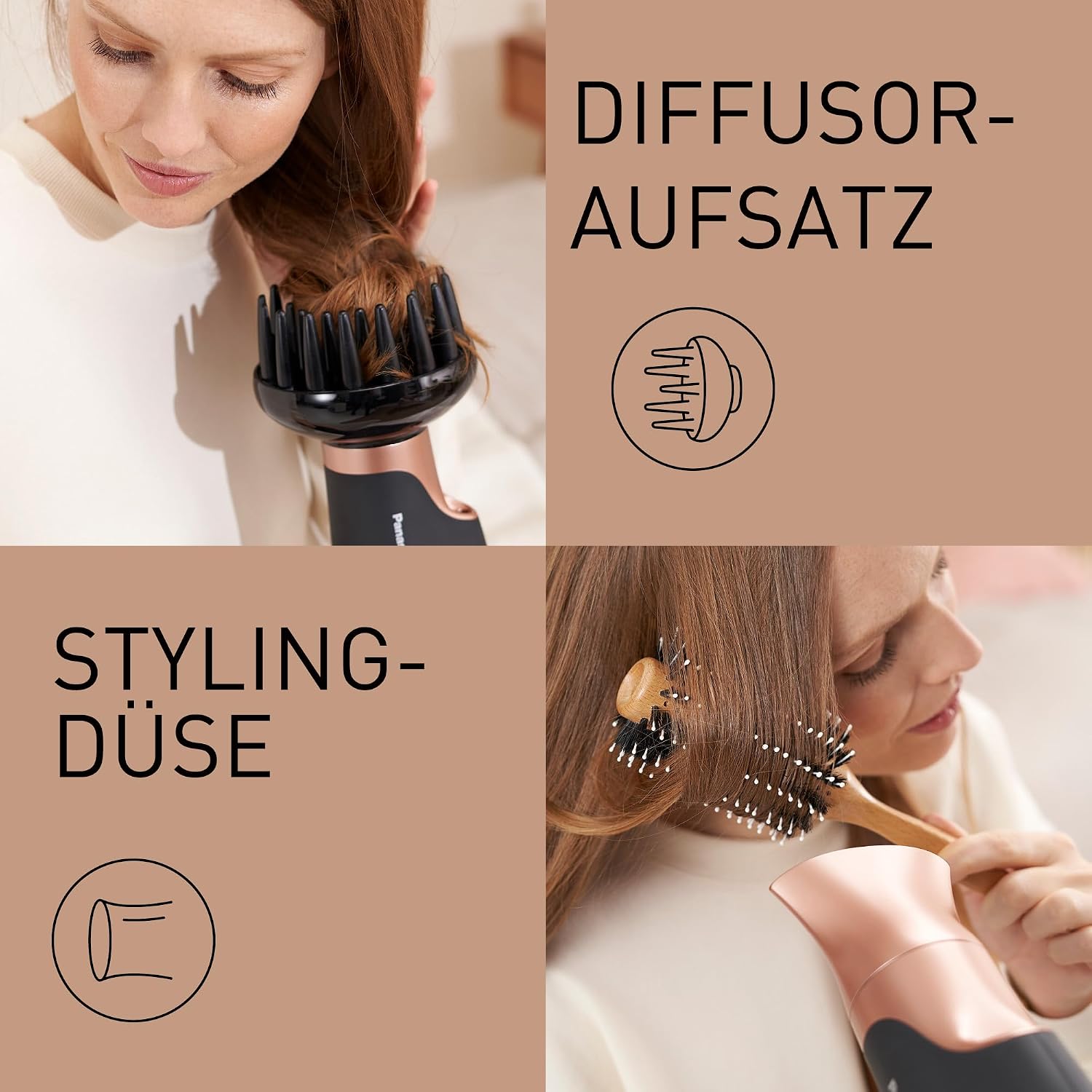 Detalle de Panasonic EH-NA63 Nanoe Haartrockner – Roségold mit Diffusor, Styling-Düse & 2000 W