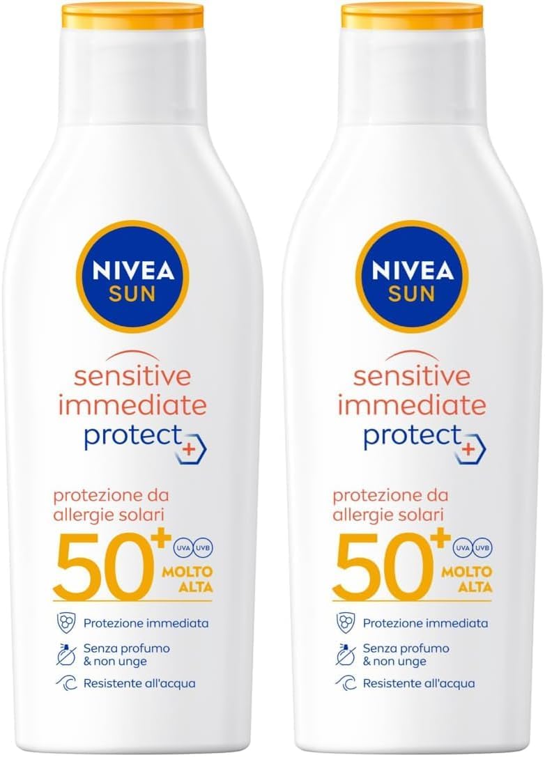 Detalle de NIVEA SUN Crema Solare Sensitive Immediate Protect FP50+ – 200 ml, Aloe Vera e Licocalcone