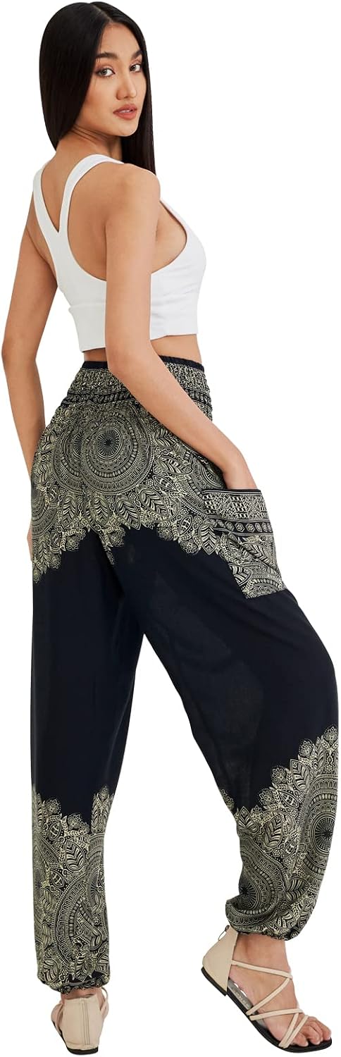 Detalle de Joob Joob Boho Pants for Women — Smocked Harem Yoga Pants with Pocket