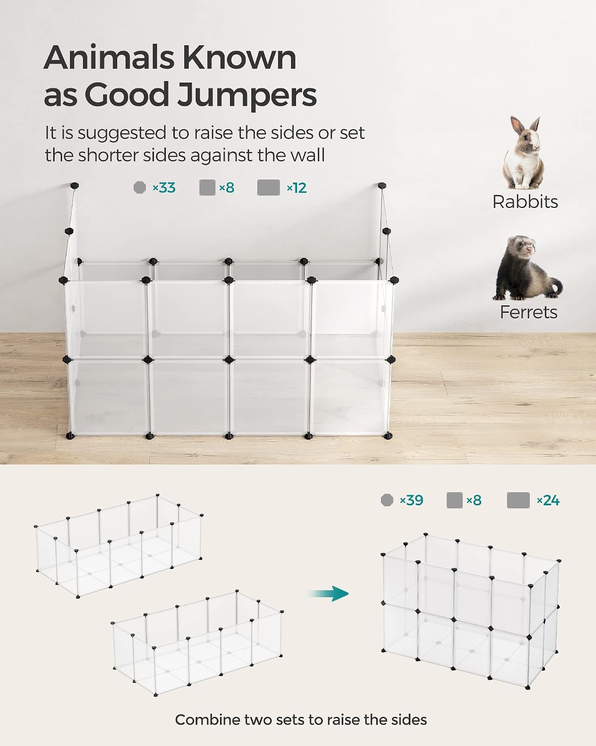 Detalle 2 de SONGMICS DAMION LPC02W Small-Animal Enclosure, 140 x 70 x 45 cm with Floor