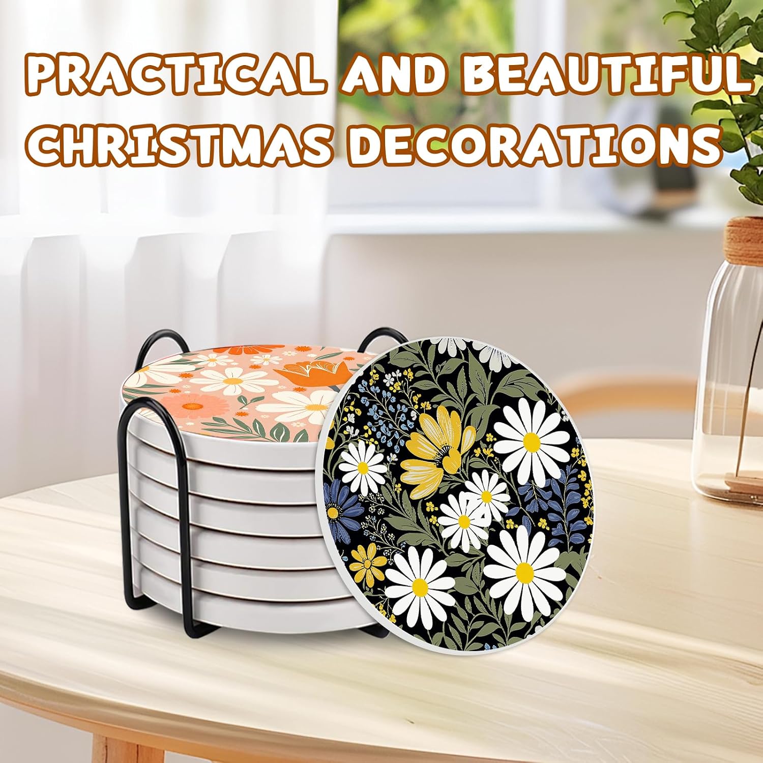 Detalle 2 de Six Flower Ceramic Coasters with Holder