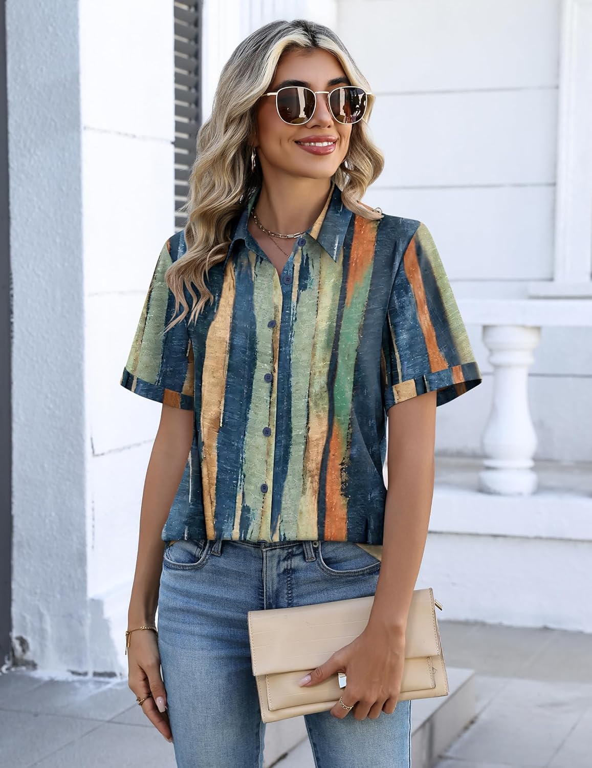 Thumbnail 1 de Zeagoo Button Down Short Sleeve Shirt V Neck