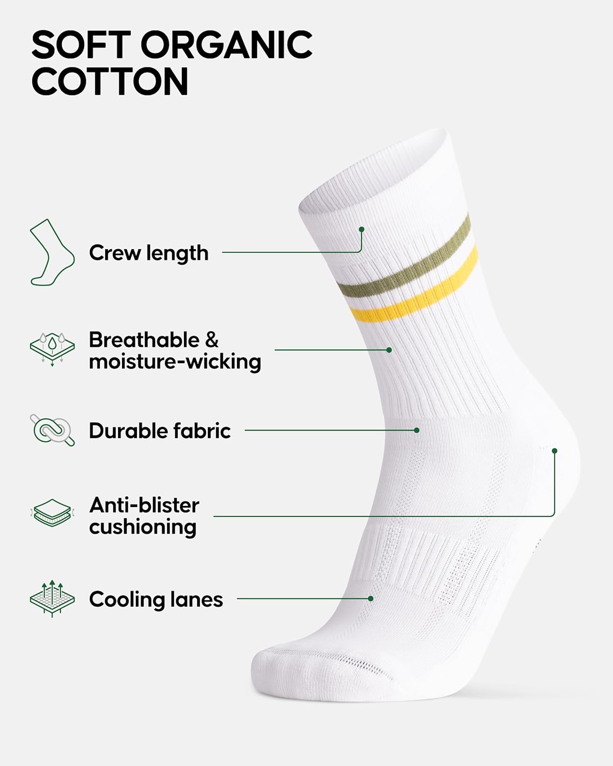 Detalle de DANISH ENDURANCE Tennis Crew Socks: Cushioned Cotton Striped Sports Socks for Gym and Everyday Wear