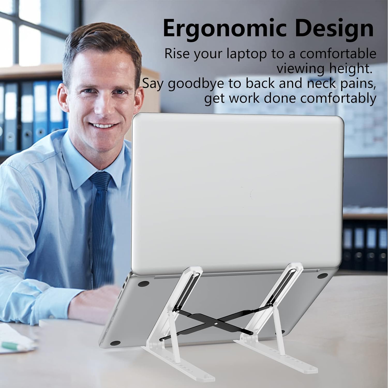 Detalle 2 de Tonmom Tonmom-laptop-stand Adjustable Laptop Riser, White, Ventilated Design