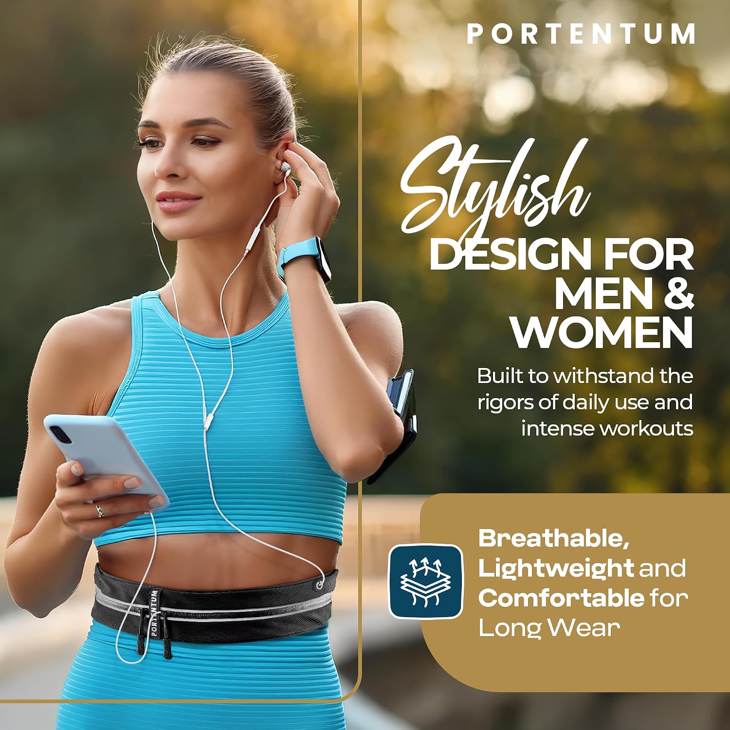 Detalle de PORTENTUM Ceinture Running – Banane porte téléphone pratique pour tous les smartphones