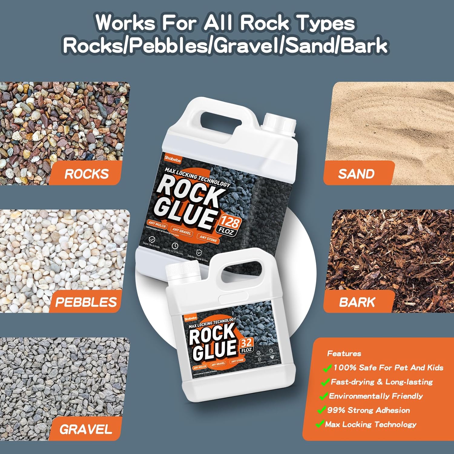 Detalle de Shabebe Rock Glue for Landscaping, 1-Gallon Clear-Drying Gravel Binder