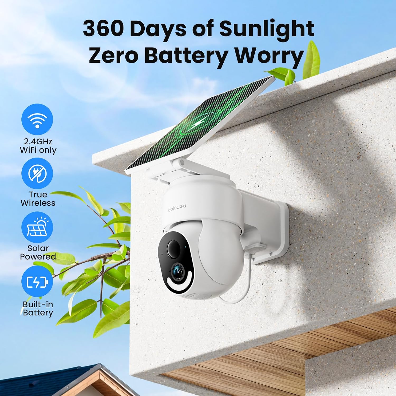 Detalle 2 de GALAYOU R6 Outdoor Solar Security Camera, 2K Video, Color Night Vision