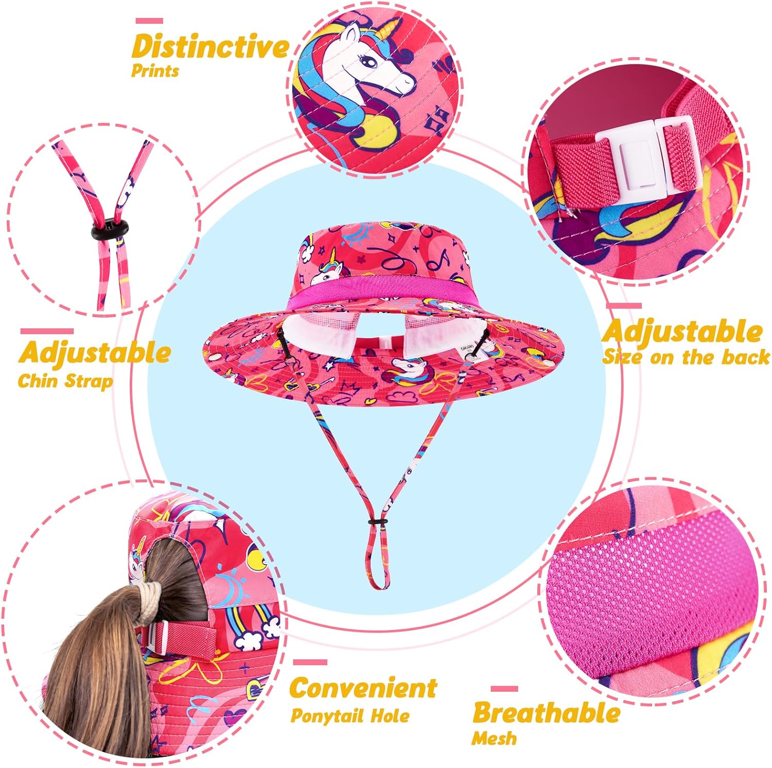 Thumbnail 2 de WAWSAM Kids Girls Sun Hat with UPF 50+ UV Protection, Adjustable Bucket Cap (Unicorn)