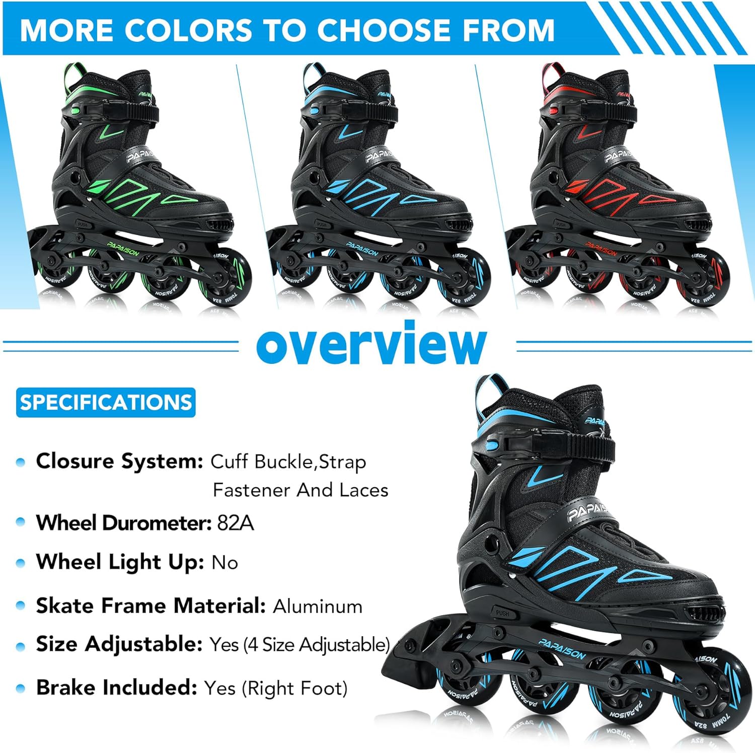 Thumbnail 5 de PAPAISON Boys Adjustable Inline Skates (Ages 5–8 / 8–12) for Beginner Riders