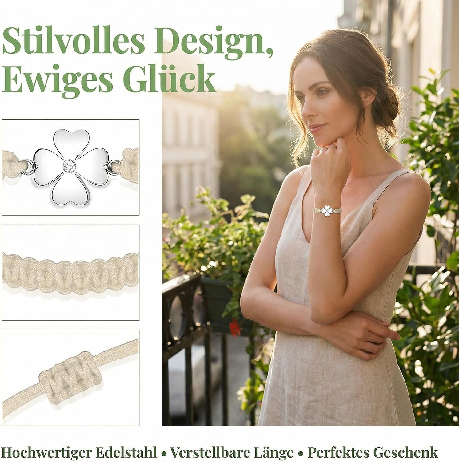 Detalle de Johiux Kleeblatt Armband als Glücksbringer