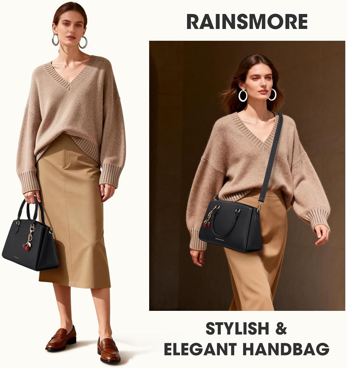 Thumbnail 1 de RAINSMORE Handtasche Damen mittelgroß aus PU mit abnehmbarem Schulterriemen – für 11-Zoll-Tablet & Büro (schwarz)