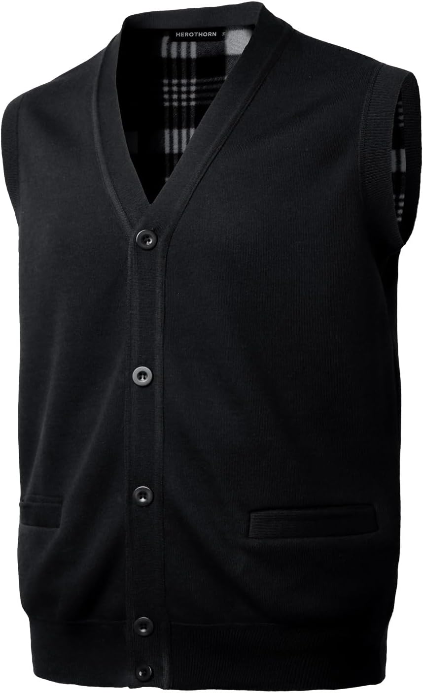 Detalle de Herothorn Cardigan panciotto da uomo senza maniche in maglia con bottoni e scollo a V