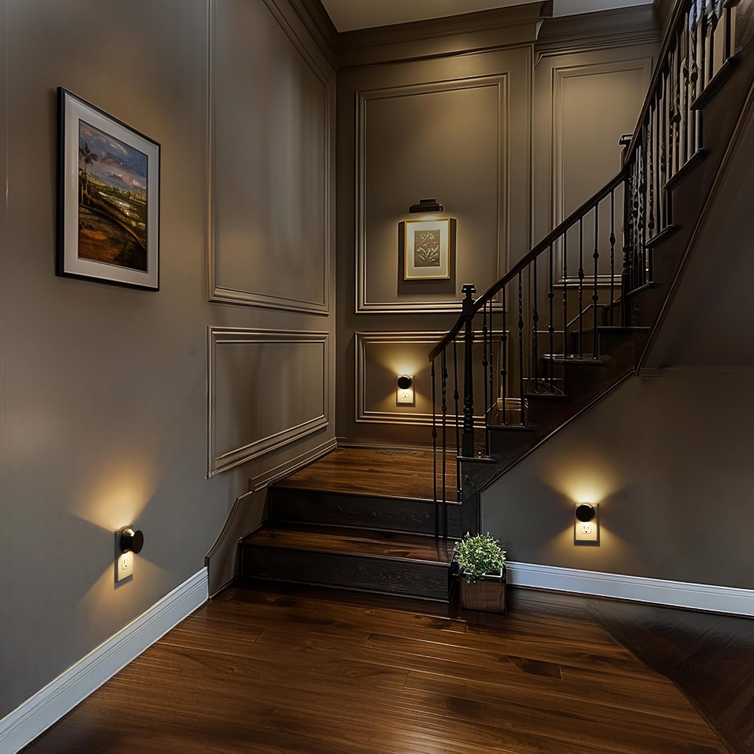 Detalle de Briignite GD112 Plug-In Night Lights, 2-Pack, 3000K Dusk-to-Dawn, 3-Level Dimming
