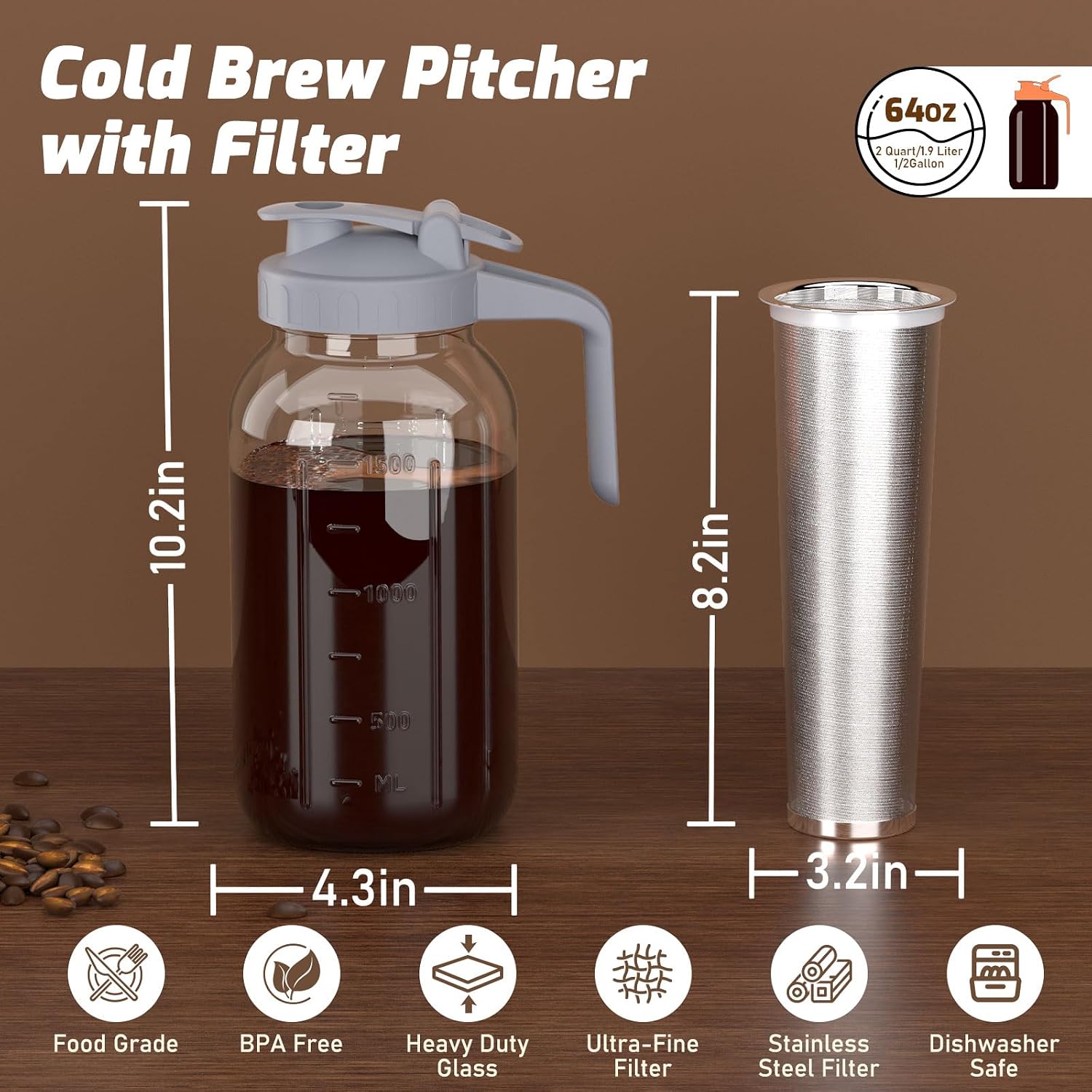 Detalle de Cold Brew Coffee Maker Jar 64oz