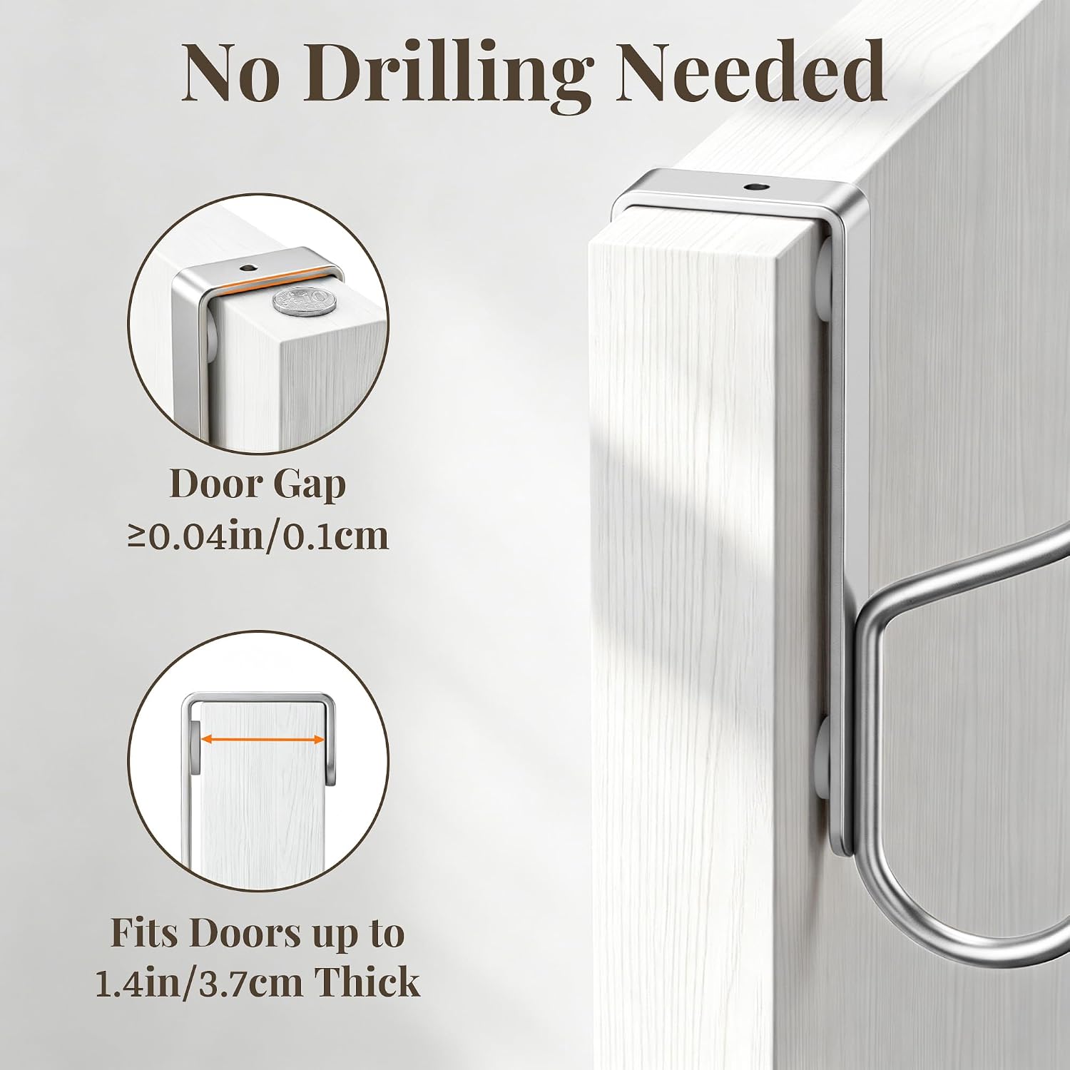 Detalle de niffgaff Over Door Hook 2-Pack, Silver Powder-Coated Metal, No-Drill Mount