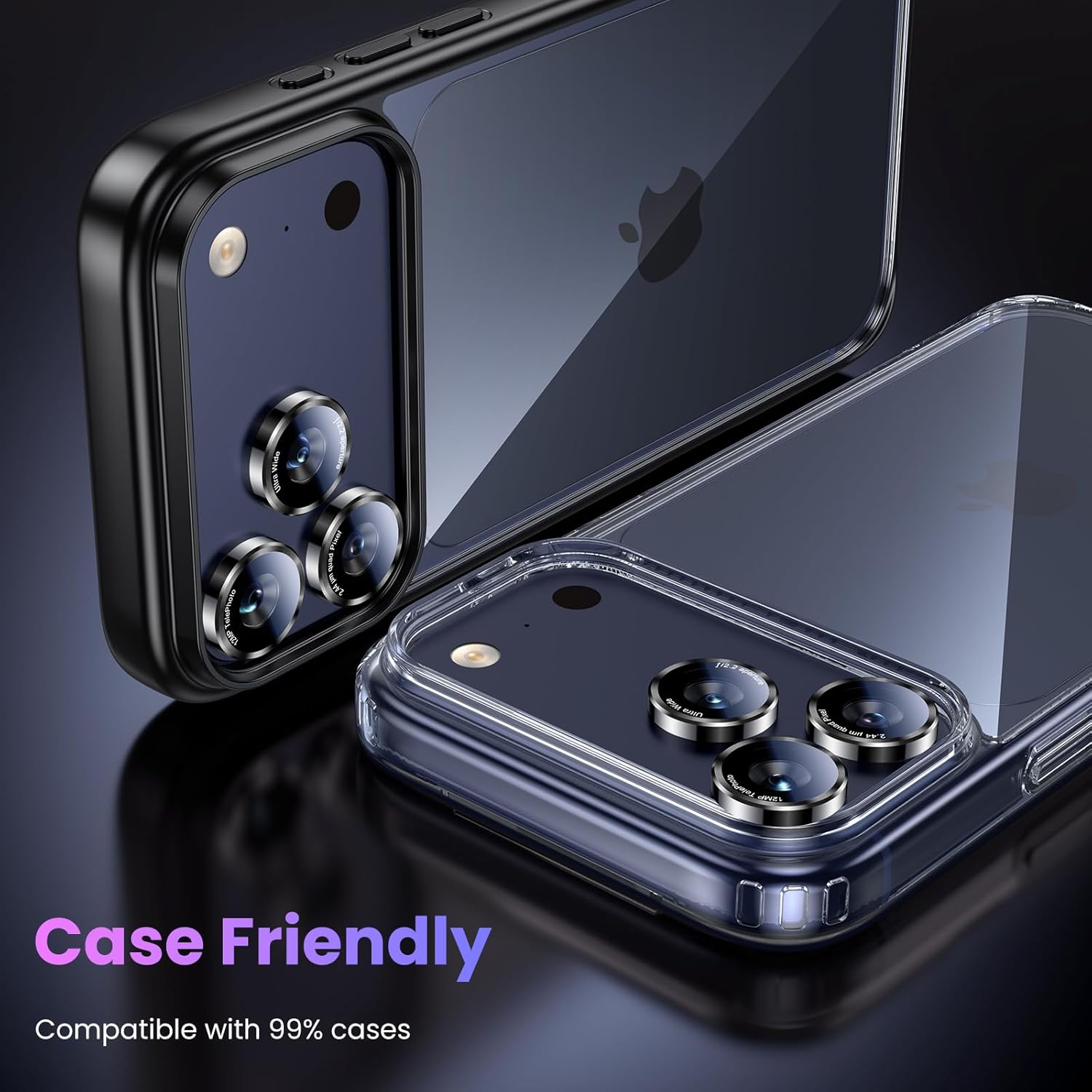 Thumbnail 5 de UniqueMe Camera Lens Protector for iPhone 17 Pro Max / 17 Pro / 16 Pro Max / 16 Pro / 15 Pro Max / 15 Pro / 14 Pro Max / 14 Pro (1 Pack, Black)