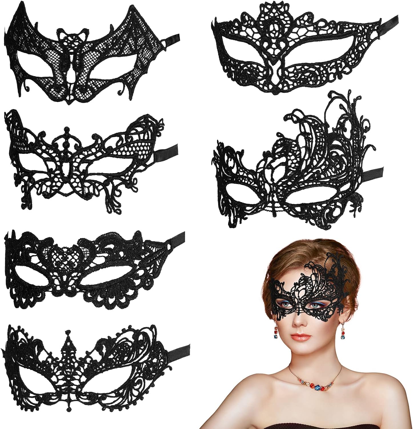 Detalle de AOMIG C2-QX-6P230304-FBA kanten maskerset met 6 zwarte oogmaskers