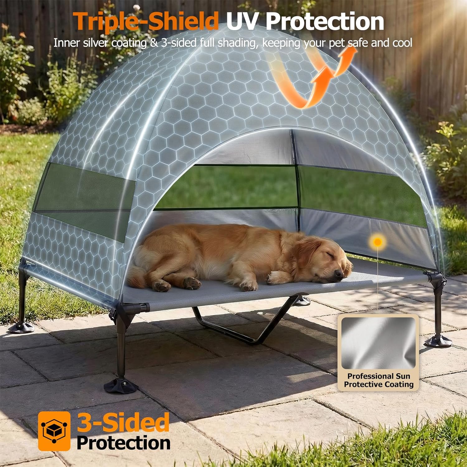 Thumbnail 2 de CJYMMFAN Elevated Dog Bed with UV-Proof Canopy (UV shade raised outdoor pet cot) – Grey, XL